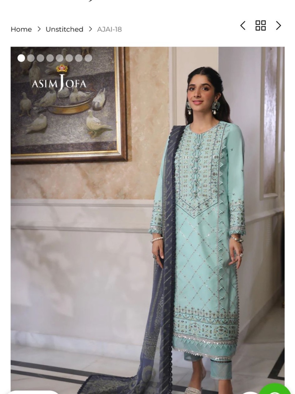 Light blue Asim Jofa Embroidered Women’s cotton Dress with Contrast Dupatta